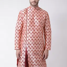 DEYANN Men Pink & Maroon Floral Printed Straight Kurta-image-44