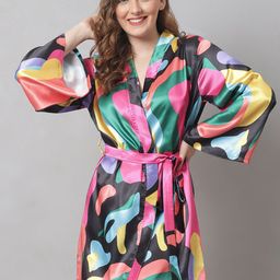Claura Women Black & Pink Printed Robe-image-65