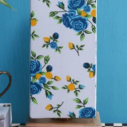 Devansh White & Blue Printed Traditional Column Table Lamp with Shade-0
