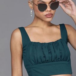 Style Quotient Teal Green Pleated Crop Top-image-9