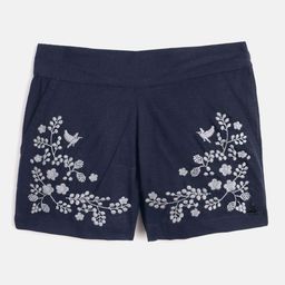 Cherry Crumble Girls Navy Blue & Grey Floral Embroidered Cotton Regular Fit Shorts-image-16