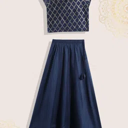 Biba Girls Navy Blue & Gold-Toned Printed Ready to Wear Lehenga & Blouse-image-69