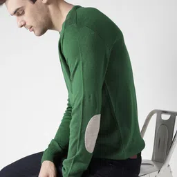 Mast & Harbour Men Green Solid Pullover-picture-6