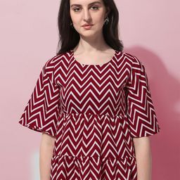 Oomph! Geometric Printed Flared Sleeves Tiered Regular Top-image-43