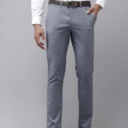 Van Heusen Men Self Design Textured Slim Fit Formal Trousers-image-11