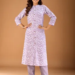 Inddus Floral Printed Mandarin Collar A-Line Kurta-48