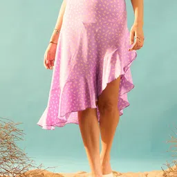 Berrylush Purple Printed Flared Midi Skirt-image-75