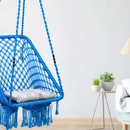 Swingzy Blue Textured Hammock Swing With Cushion Set-51