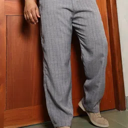 Instafab Plus Men Striped Relaxed Trousers-image-61