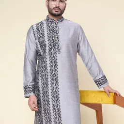 W & G Abstract Printed Mandarin Collar Cotton Silk Straight Kurta-picture-45
