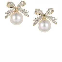 Shining Diva Fashion Gold Plated Artificial Stones Studded & Pearls Beaded Quirky Studs image 3