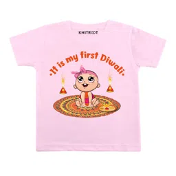 KNITROOT Diwali Theme Half Sleeves Baby Print Tee - Pink-picture-10