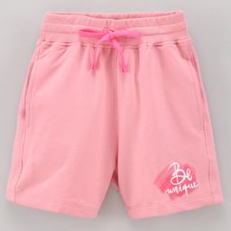 Doreme Above Knee Length Cotton Shorts Be Unique Text Print - Pink-image-11