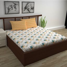 Divine Casa Abstract Blend Cotton Double Bedsheet with 2 Pillow Covers - Green Yellow & Pink-74