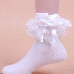 Flaunt Chic Bow & Floral Lace Ankle Socks - White-27