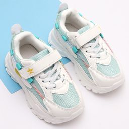 Cute Walk by Babyhug Color Block Sneakers with Velcro - Light Green & White-image-22