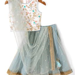 Babyhug Sleeveless Embroided Choli  with Net Lehenga Choli and Dupatta Set - Blue-image-17