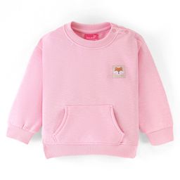 Little Kangaroos Full Sleeves Drop Shoulder Sweat Shirt With Patch & Front Pockets - Pink-picture-40
