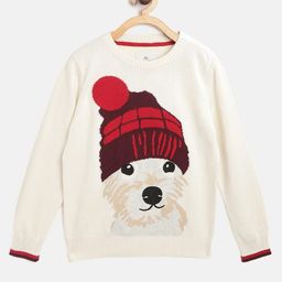 Cherry Crumble By Nitt Hyman Full Sleeves Dog Knitted Sweater - Cream-picture-36