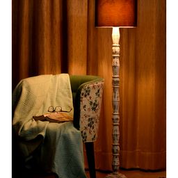 Green Girgit Distress White Floor Lamp with Black Cotton Shade-image-45