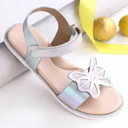 Pine Kids Sandals with Velcro Closure and Butterfly Applique- Metallic-picture-27