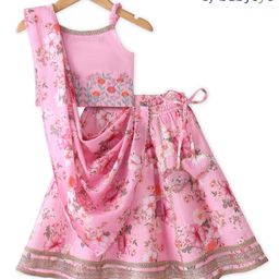 Babyoye Cotton Woven Sleeveless Choli & Lehenga Set with Dupatta Floral Print -Pink-picture-44