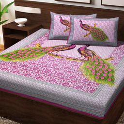 UniqChoice 100 Percent Cotton Jaipuri Traditonal Double BedSheet With 2 Pillow Cover - Pink-picture-3