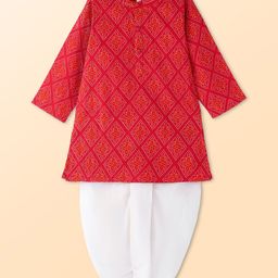 Babyhug Cotton Woven Full Sleeves Bandhani Printed Kurta With Solid Dhoti Set - Red-image-70