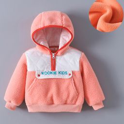Kookie Kids Full Sleeves Hooded Winter Fur Jacket with Colour Block Design & Kangaroo Pockets - Pink-image-12