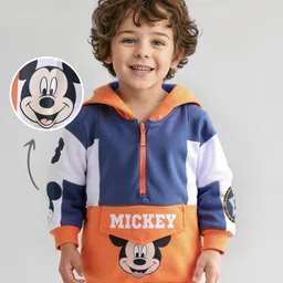 Babyhug Disney Terry Knit Full Sleeves Hooded Sweatshirt With Cut & Sew Design & Mickey Mouse Graphics - Blue & Orange-picture-33