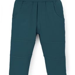 Zero Knit Full Length Solid Color Fleece Pantwith Cut & Sew Design - Teal Blue-image-44