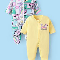 Babyhug Disney Interlock Knit Full Sleeves Sleep Suits with Minnie Mouse Graphics Pack of 2 - Yellow & White-image-12