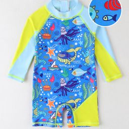 Mark & Mia Full Raglan Sleeves Legged Swimsuit With Aquatic Print -Blue-image-9