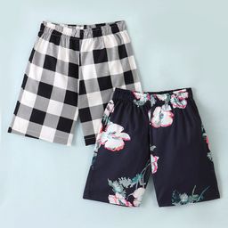 Rikidoos Cotton Pack Of 2 Checked & Floral Printed Boxers - White & Navy Blue-image-18