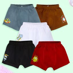 Kiddopanti Cotton Pack Of 5 Space Theme & Mini Monster Printed Boxers - White Steel Grey Black Red & Brown-image-23