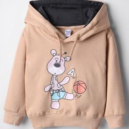 Tango Knit Full Sleeves Hooded Fleece Sweatshirt with Giraffe Print - Light Brown-picture-28