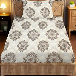 IVAZA Grey Ethnic Motifs 250 TC Single Bedsheet with 1 Pillow Covers-image-87