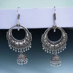 Anouk Set of 2 German Silver Plated Oxidised Jhumkas-9
