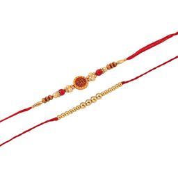Anouk Set Of 2 Artificial Stones Studded Thread Rakhi With Roli Chawal Chandan & Mishri image 2