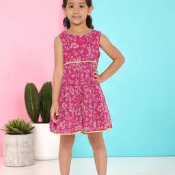 YK Girls Round Neck Floral Print Sleeveless Fit and Flare Dress-image-13