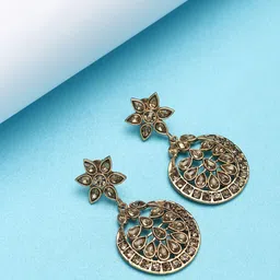 Anouk Gold Plated Cubic Zirconia Studded Crescent Shaped Chandbalis-15