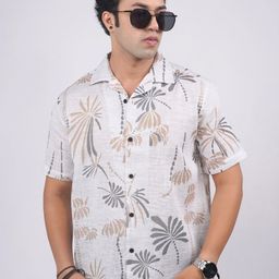 Eszett Men Floral Printed Cuban Collar Pure Cotton Casual Shirt-picture-15