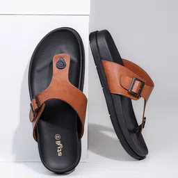 Styli Men Tan Brown Buckle Detail Open Toe Comfort Sandals-1