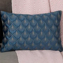 MONKDECOR Blue & Gold-Toned Floral Velvet Rectangle Cushion Covers-image-80