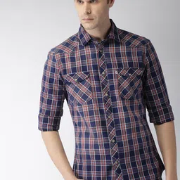 Celio Men Blue & Red Regular Fit Checked Casual Shirt-image-87