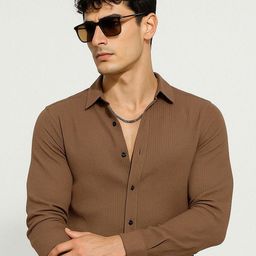 IKON FASHION Men Original Fit Textured Spread Collar Casual Shirt-image-71