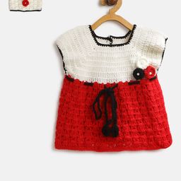 CHUTPUT Girls Red & Off-White Colourblocked Sweater Dress-image-48