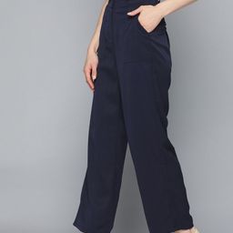 Chemistry Women Navy Blue Solid Trousers-picture-13