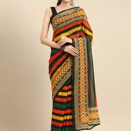 Anouk Multicoloured Striped Sequinned Pure Georgette Saree image 5