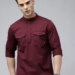 SPYKAR Slim Fit Band Collar Pure Cotton Casual Shirt-image-76